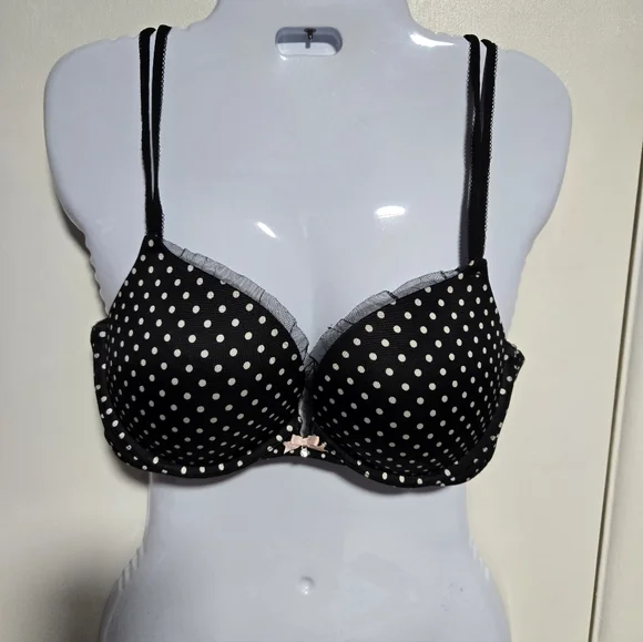 Victoria's Secret Black and White Polka Dot Bra, faux diamond, lace. - Picture 1 of 6